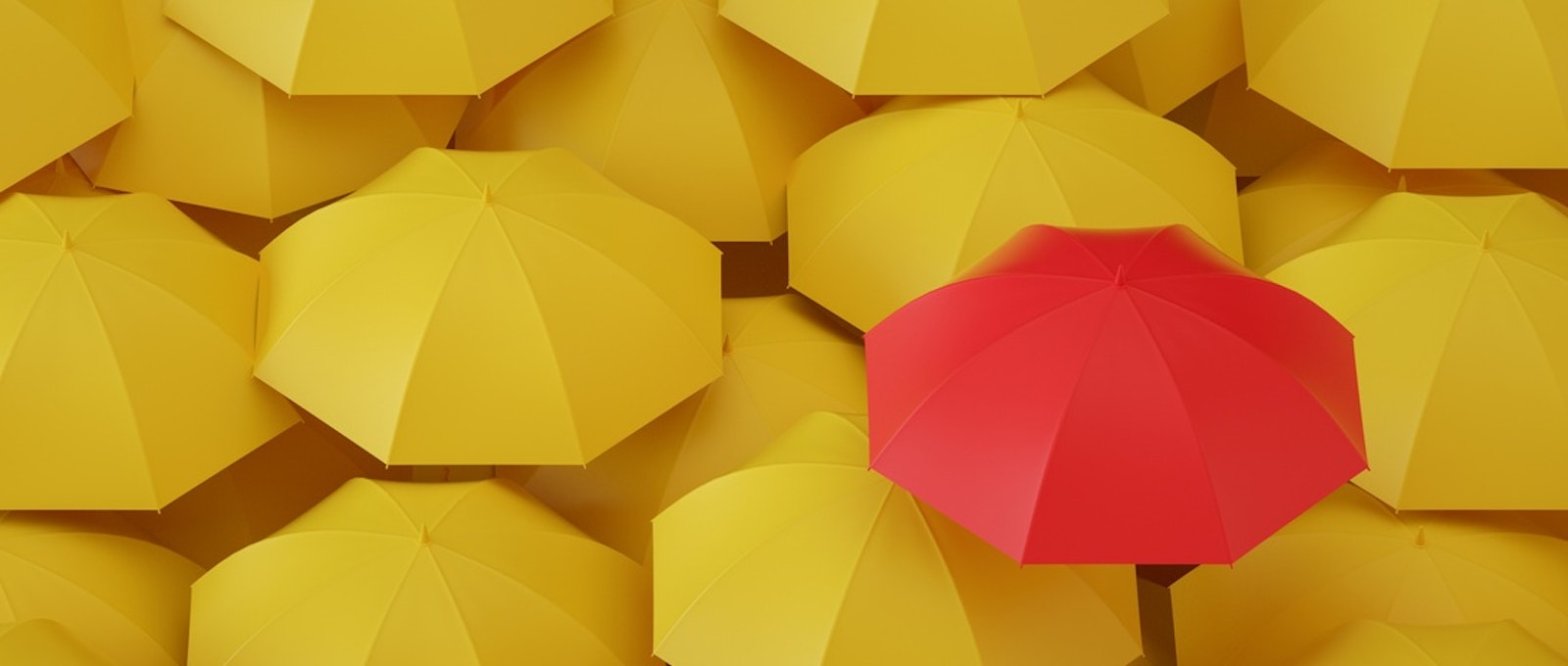 3D Rendering Umbrella Standing out from the Crowd