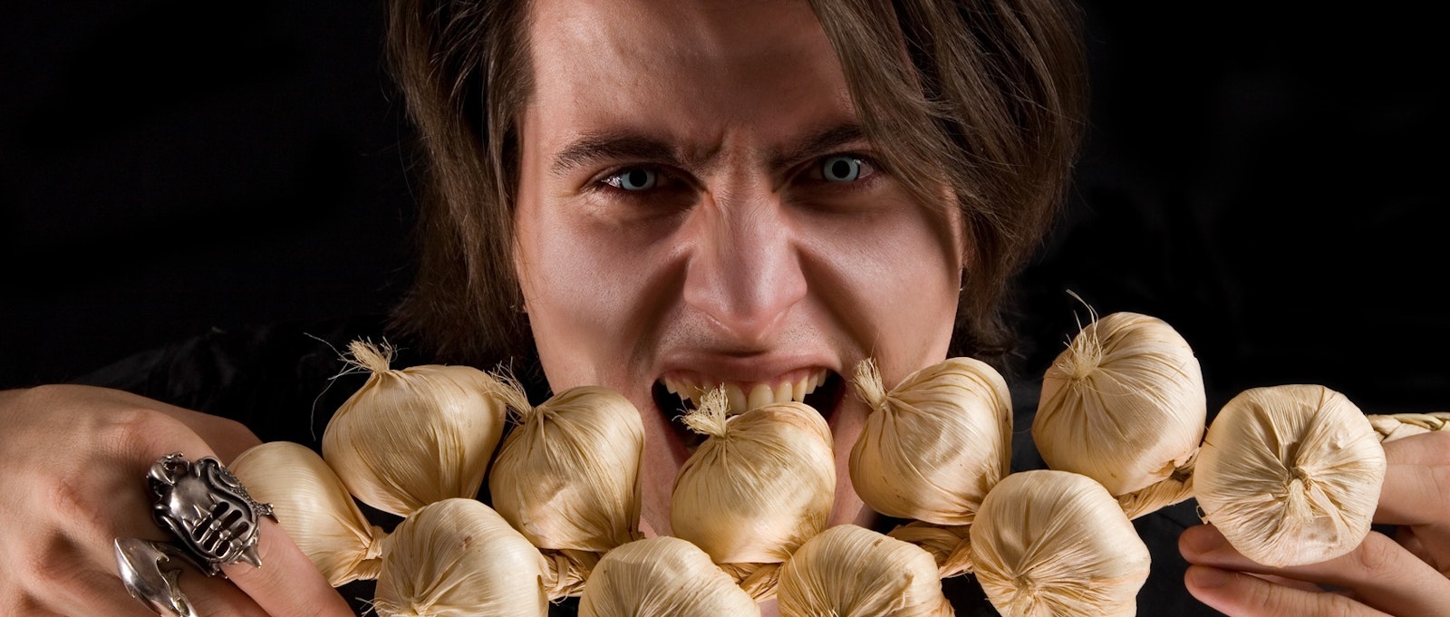 Vampire eating garlic