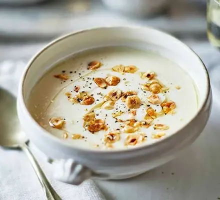 Celeriac, hazelnut, and truffle soup